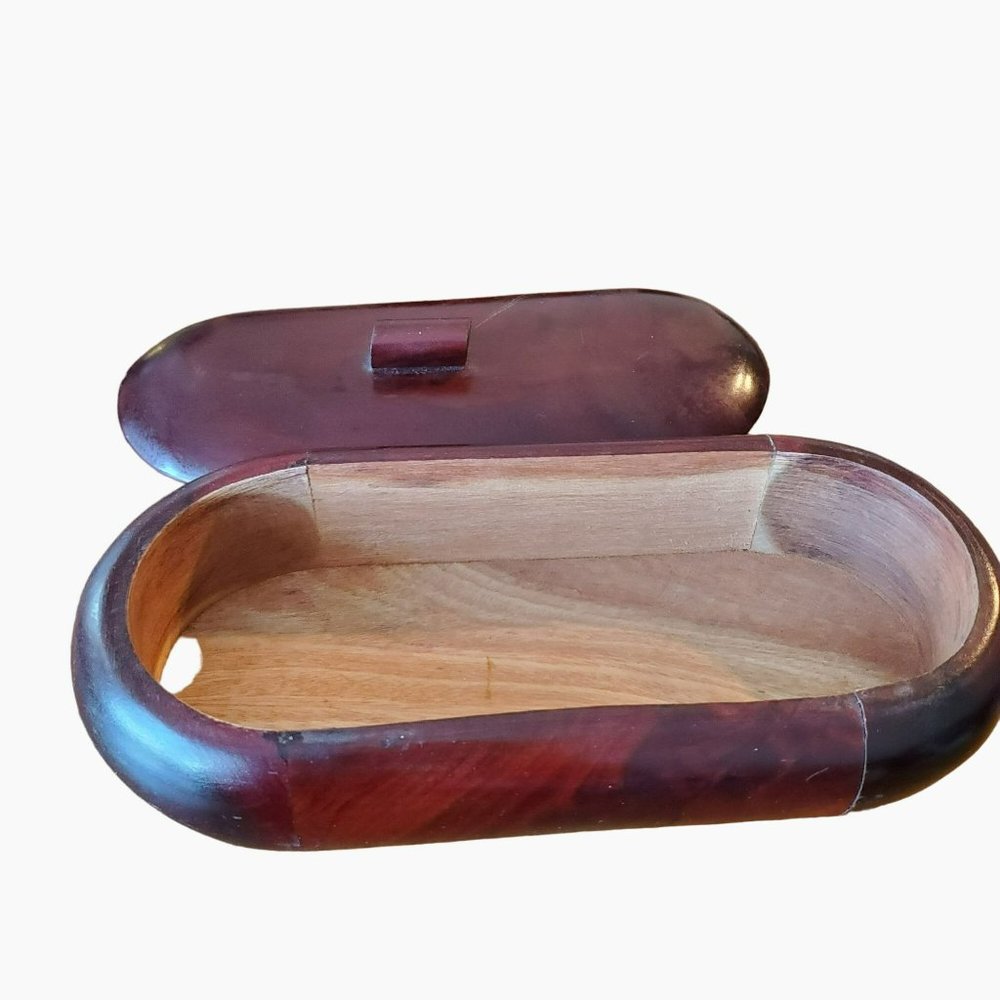 Hand Crafted Oval Wooden Box with Lid, Jewelry Box, Pen Box, Man's Valet Box - Picture 2 of 3